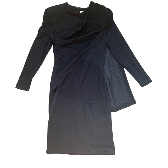 Vintage Et Al Black Ribbed Midi Dress M - Picture 1 of 9